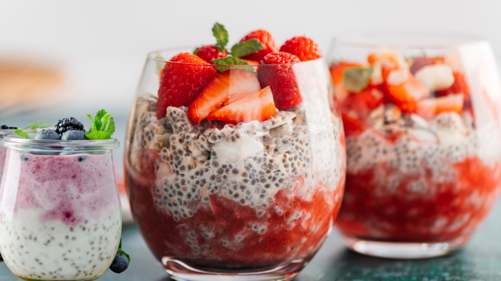 chia seeds pudding in a jar and bowl.